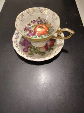 Vintage Unmarked Japan Iridescent Fruit Grape Tea Cup & Saucer